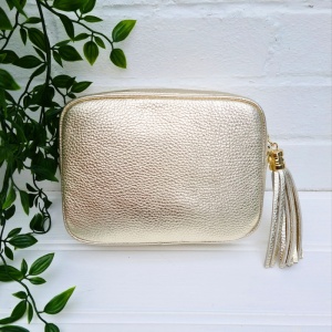 Tassel Zip Leather Bag - Gold